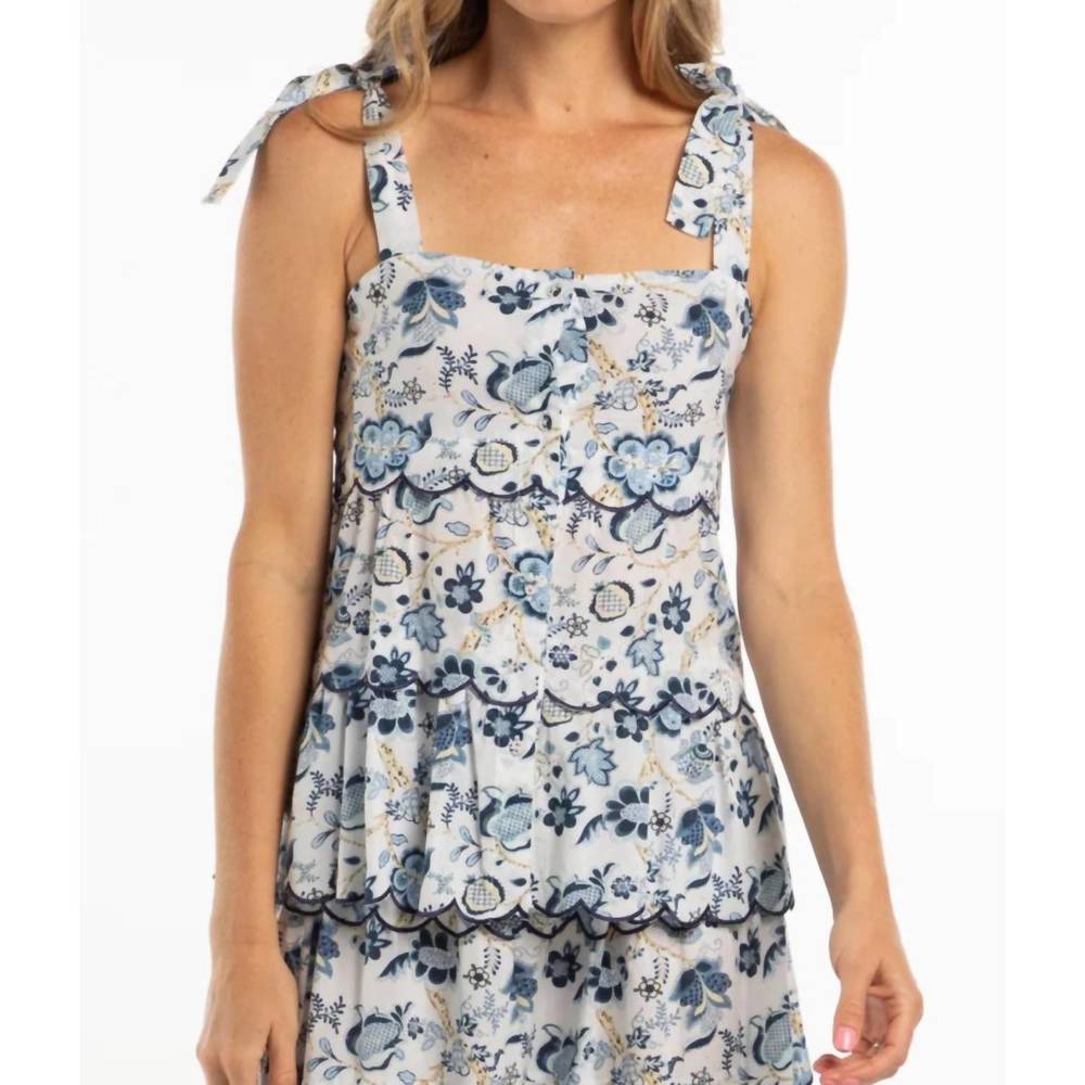 NEW BINDU erin top in white/blue flowers